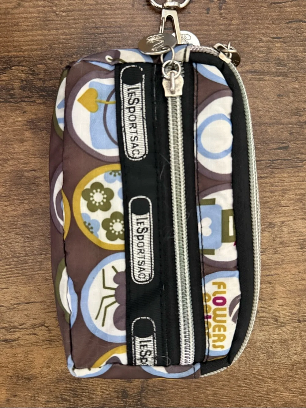 Lesportsac Brown Blue Patterned Wristlet - 3 pocket